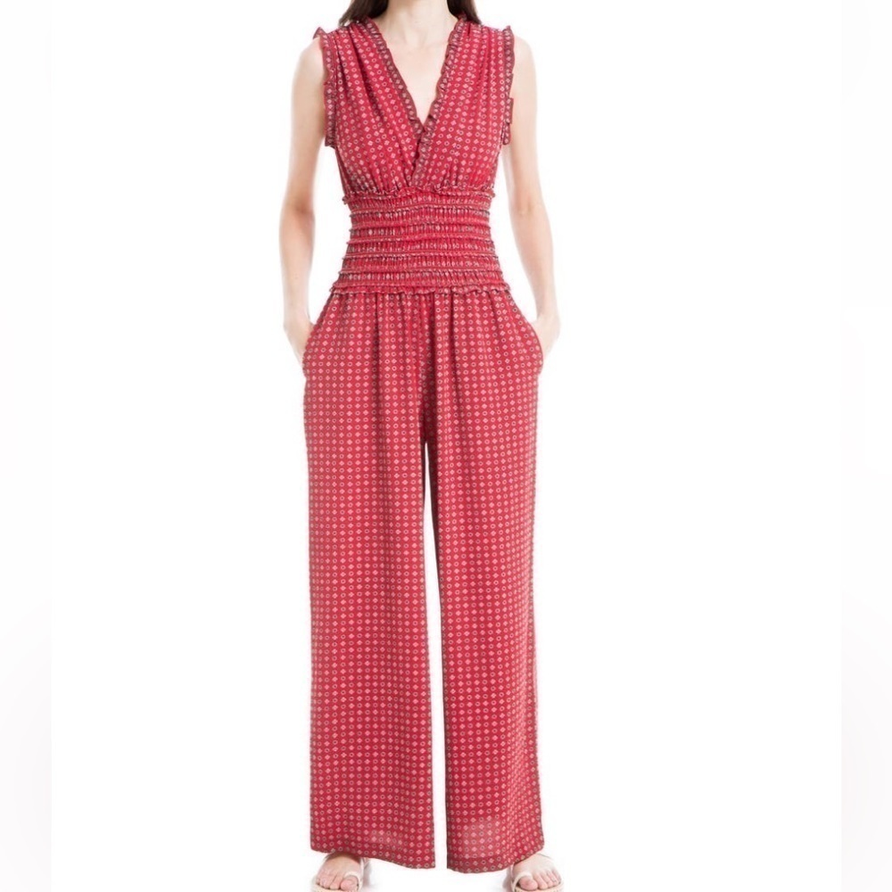 Max STUDIO Wide Leg Crepe Full Length Sleeveless Red Romper Jumpsuit - Med, NWT